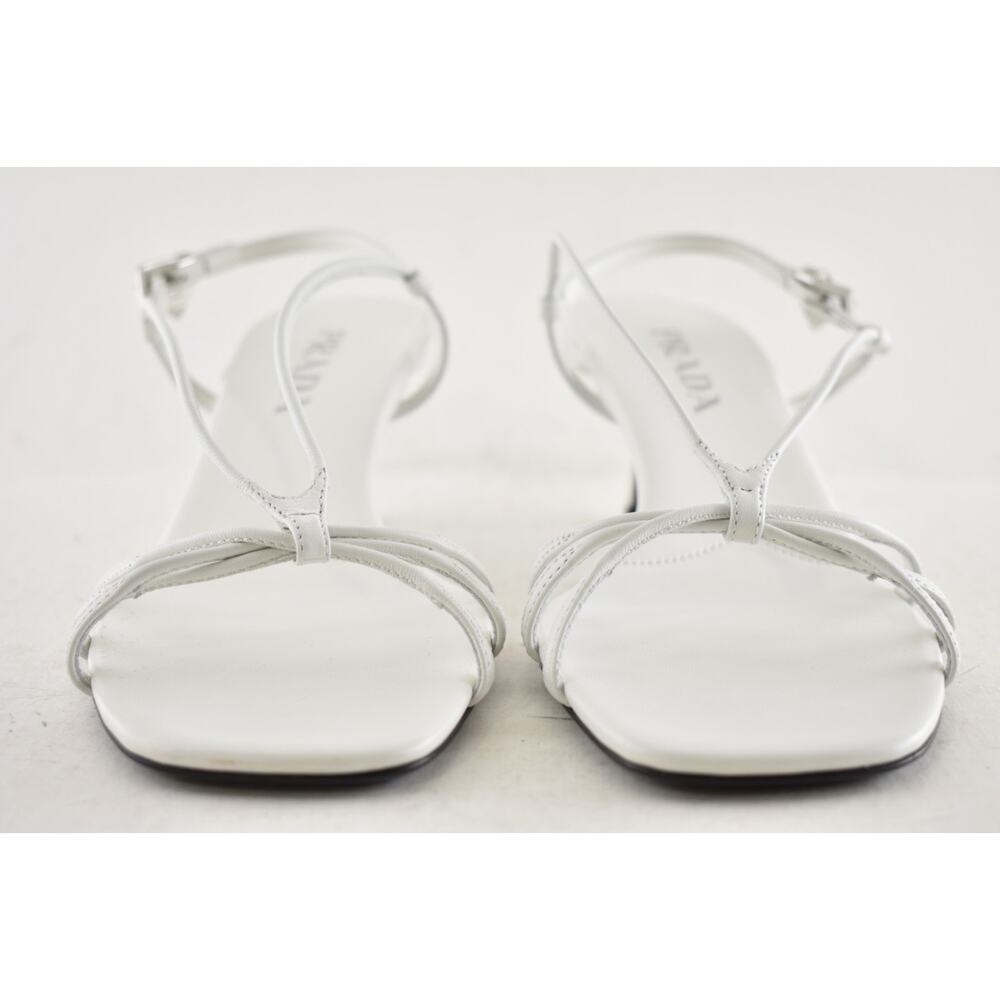 Prada Capretto Strappy 55mm White Leather Slingback Sandal Mule Kitten Heel 38 - Picture 11 of 16